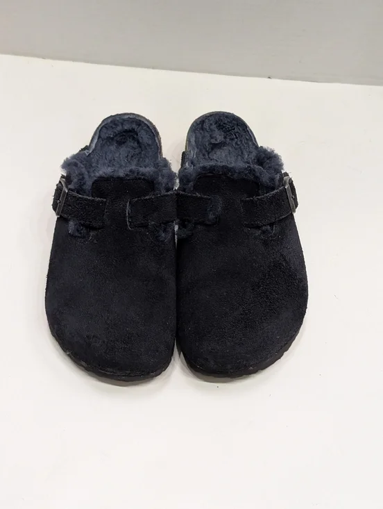 Birkenstock 38 Shearling Boston Clogs Navy Blue Suede Women's 7, Men's 5 - Picture 2 of 10